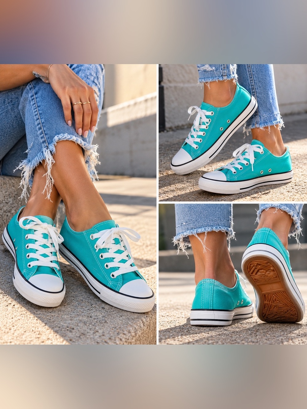 Turquoise Teal Canvas Low Top Lace Up Sneakers Size 8